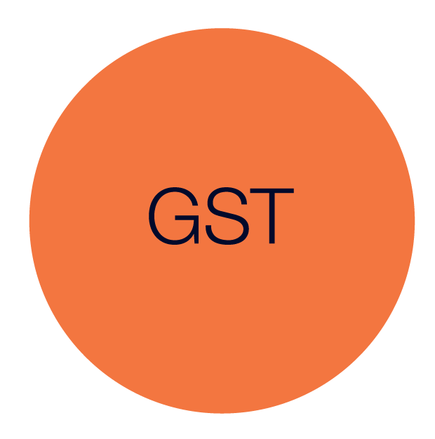 circular icon with the letters GST