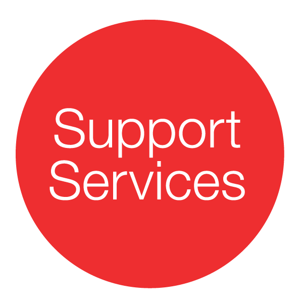 circular icon with the words support services
