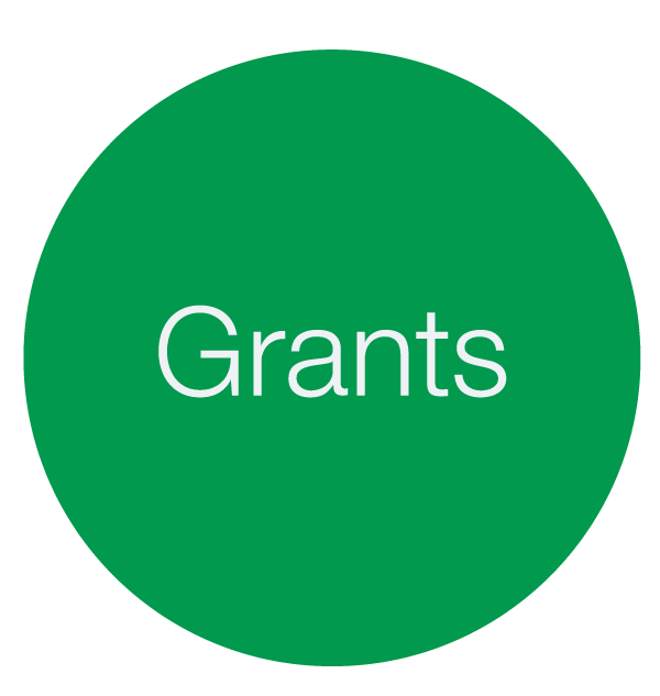 circular icon with the word grants