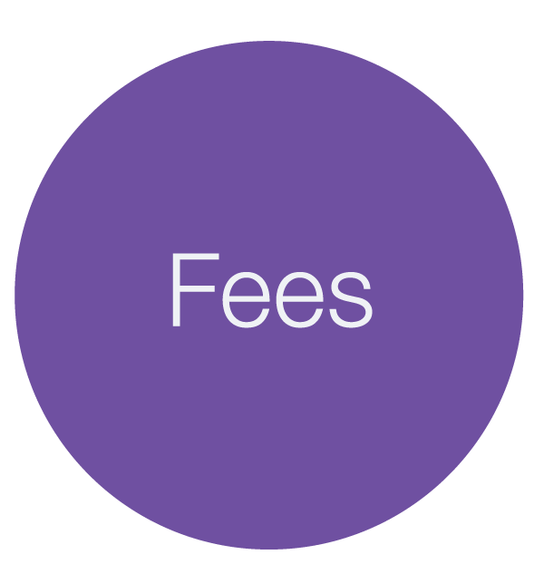 circular icon with the word fees